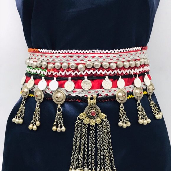 Vintage Afghan Kuchi Belt: Turkman Hanging Beads, Tribal Ornament